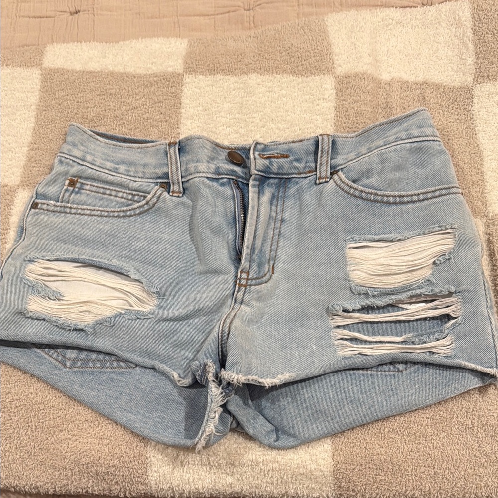 BILLABONG Light Blue Distressed Denim Shorts